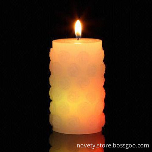 LED rose Pillar, Real Smokeless Wax Candles Really Change Colors when Lit